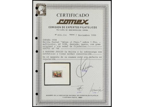 ** ESPAÑA. Ed. 766. HB Aéreo + 5 pts. LUJO. Cert. COMEX. Cat