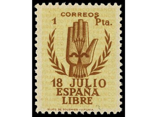 ** ESPAÑA. Ed. 854ta y 854ed. 1 pta. castaño sobre amarillo.