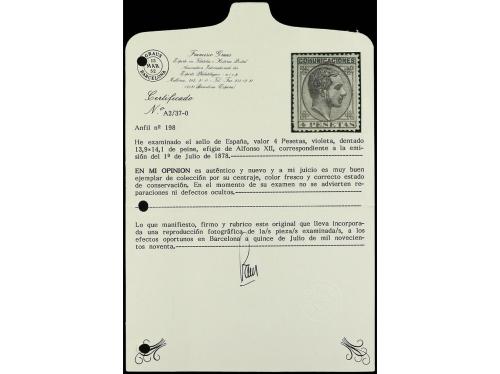 * ESPAÑA. Ed. 198. 4 pesetas violeta. Muy buen ejemplar. Cer