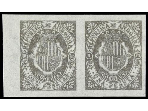 (*) ANDORRA. Ed. NE 3ecs y 12ecs. 15 cts. violeta y 10 pts. 