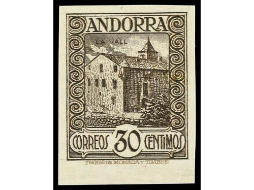 ** ANDORRA. Ed. 29ecs, 36ecs. 5 cts. lila rosa y 30 cts. cas