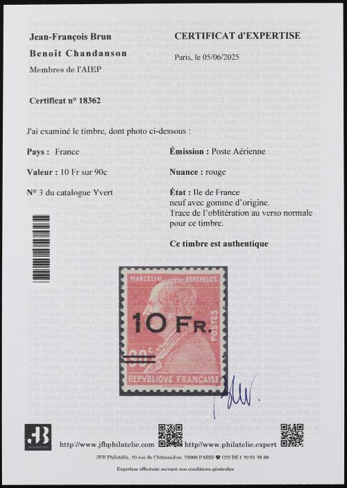 * FRANCIA. Yv. Av. 3. 1928. ILLE DE FRANCE. 10 f. sobre 90 