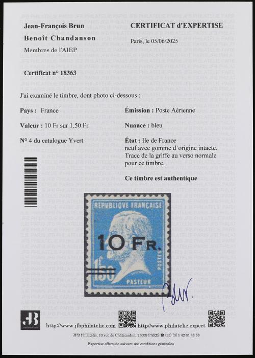 ** FRANCIA. Yv. 4. 1928. ILLE DE FRANCE. 10 f. sobre 1,50 f