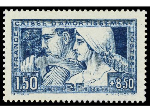 * FRANCIA. Yv. 252, 252a y 252b. 1 fr. + 8,50 fr. azul. Tres