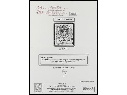 ** ESPAÑA. Ed. 274. 25 cts. azul. LUJO. Dictamen GRAUS. 