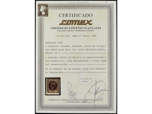 * COLONIAS ESPAÑOLAS: MARIANAS. Ed. 2. 3 centavos castaño. G