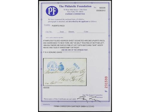 ✉ PUERTO RICO. 1864. ARECIBO a NEW YORK. Circulada vía Balti