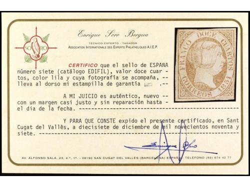 (*) ESPAÑA. Ed. 7. 12 cuartos lila. Color pálido y dos márge