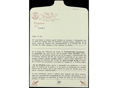 ✉ ESPAÑA. Ed. 219. 1898. GUERRA CON U.S.A. Tarjeta Postal de