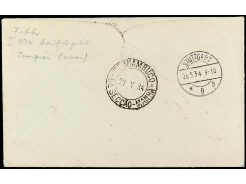 ✉ MARRUECOS. 1934. TÁNGER a PERNAMBUCO (Brasil). Circulada c