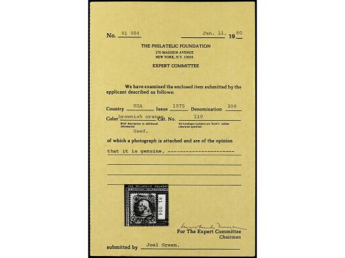 ° ESTADOS UNIDOS. Sc. 110. 1875. 30 ctvos. brownish orange R