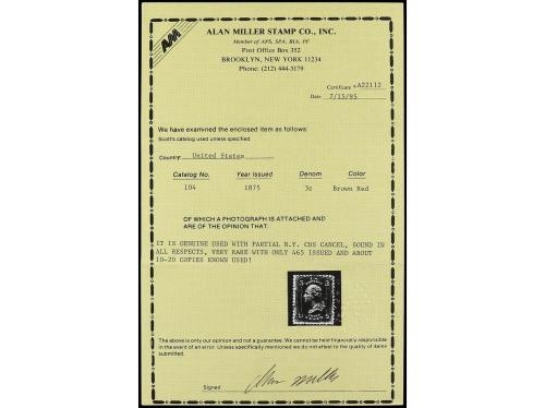 ° ESTADOS UNIDOS. Sc. 104. 1875. 3 cents. brown red RE-ISSUE