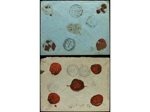 ✉ ESPAÑA. 1896-97. Dos cartas circuladas a FRANCIA por VALOR