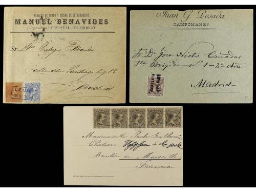 ✉ ESPAÑA. 1896-1900. Conjunto de 7 cartas con matasellos de 