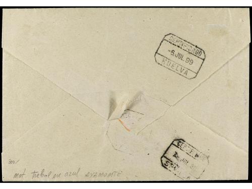 ✉ ESPAÑA. Ed. 219 (2), 221. 1899. AYAMONTE a SEVILLA. 15 cts