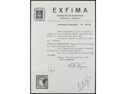 º ESPAÑA. Ed. 74. 2 cuartos rosa. Muy bien centrado. Cert. E