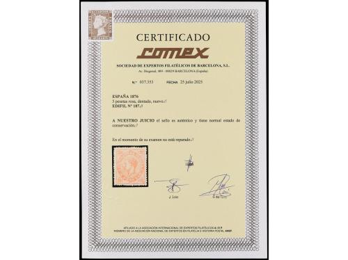 * ESPAÑA. Ed. 187. 5 pts. rojo. Magnífico ejemplar. Excelent