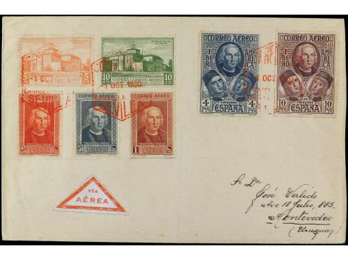 ✉ ESPAÑA. 1930. SEVILLA a MONTEVIDEO. Serie completa en cart