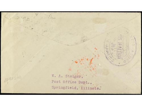 ✉ ESPAÑA. 1930. SEVILLA a U.S.A. 1 pta. (3) carmín, 1 pta. v