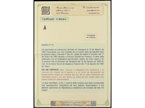 ✉ ESPAÑA. Ed. 1A. 1850. ZARAGOZA a HUESCA. 6 cuartos negro, 