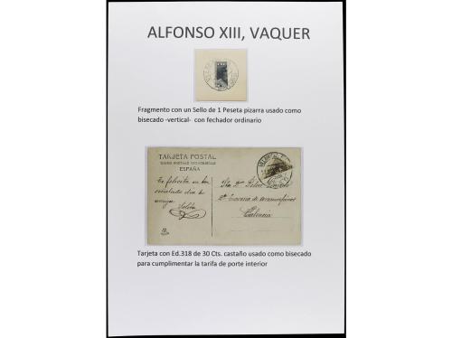 ✉ Δ ESPAÑA. ALFONSO XIII. VAQUER. Páginas de álbum con sello