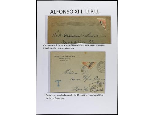 ✉ Δ ESPAÑA. ALFONSO XIII. VAQUER. Páginas de álbum con sello