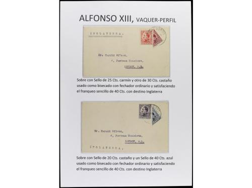 ✉ Δ ESPAÑA. ALFONSO XIII. VAQUER. Páginas de álbum con sello