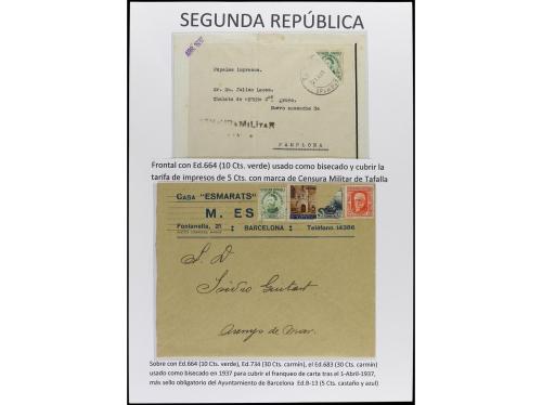 ✉ Δ ESPAÑA. SEGUNDA REPÚBLICA. Páginas de álbum con sellos b