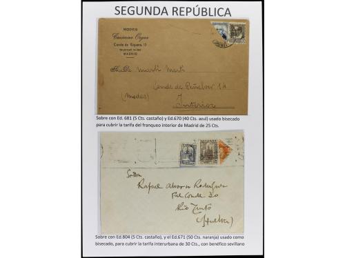 ✉ Δ ESPAÑA. SEGUNDA REPÚBLICA. Páginas de álbum con sellos b