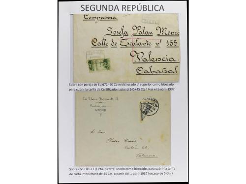 ✉ Δ ESPAÑA. SEGUNDA REPÚBLICA. Páginas de álbum con sellos b