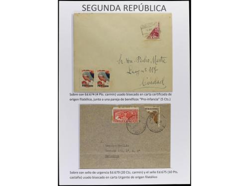 ✉ Δ ESPAÑA. SEGUNDA REPÚBLICA. Páginas de álbum con sellos b