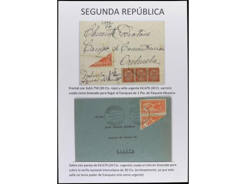 ✉ Δ ESPAÑA. SEGUNDA REPÚBLICA. Páginas de álbum con sellos b