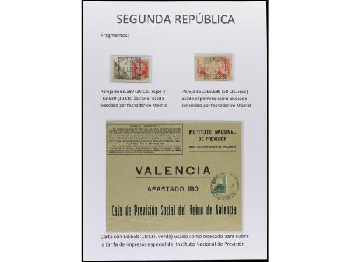 ✉ Δ ESPAÑA. SEGUNDA REPÚBLICA. Páginas de álbum con sellos b