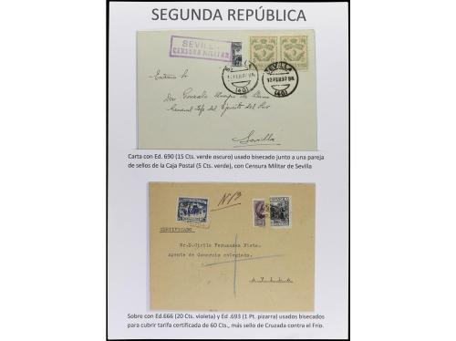 ✉ Δ ESPAÑA. SEGUNDA REPÚBLICA. Páginas de álbum con sellos b