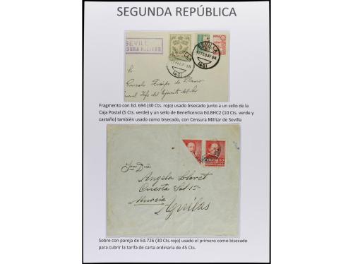 ✉ Δ ESPAÑA. SEGUNDA REPÚBLICA. Páginas de álbum con sellos b