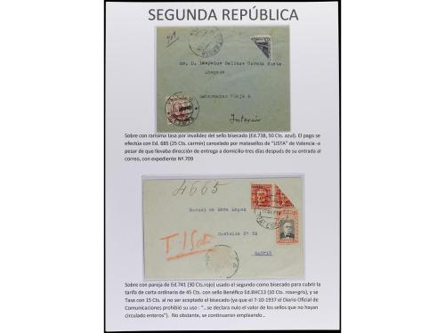 ✉ Δ ESPAÑA. SEGUNDA REPÚBLICA. Páginas de álbum con sellos b