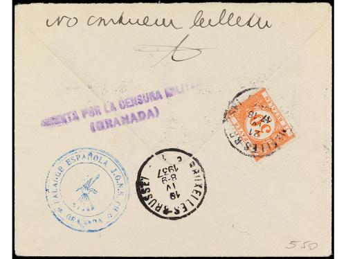 ✉ ESPAÑA. Ed. NE 56. 1937. GRANADA a BRUSELAS (llegada al do