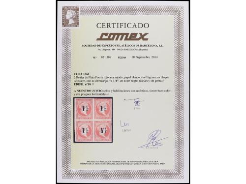 (*) CUBA. Ed. 10. Y 1/4 s. 2 reales rojo. Bloque de cuatro. 