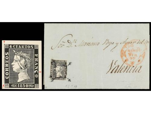 ✉ ESPAÑA. Ed. 1. 1850. MURCIA a VALENCIA. 6 cuartos negro, p