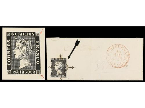 ✉ ESPAÑA. Ed. 1. 1850. REQUENA a VALENCIA. 6 cuartos negro, 