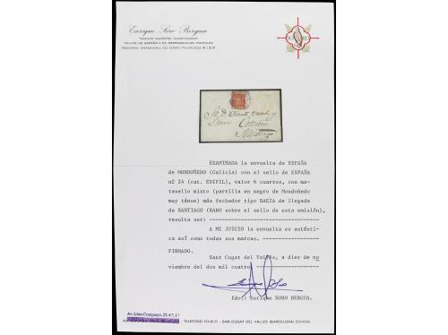 ✉ ESPAÑA. Ed. 24. 1854. MONDOÑEDO a SANTIAGO. 6 c. rojo, lev