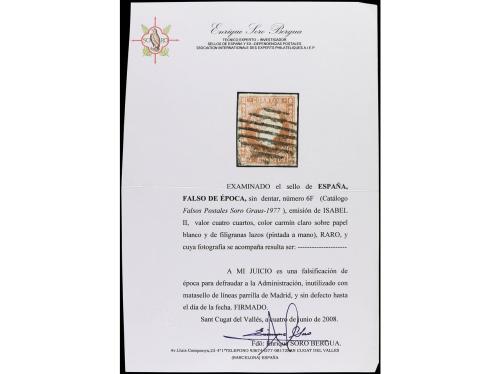 ° ESPAÑA. Ed. 40F. 4 cuartos FALSO POSTAL. Filigrana pintada