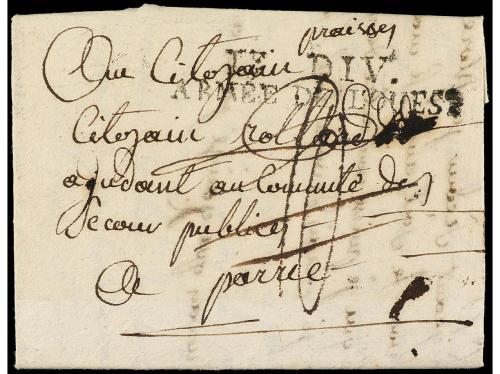 ✉ FRANCIA. 1794. SAUVERDUN? A PARÍS. Marca IE DIV./ARMÉE DE 
