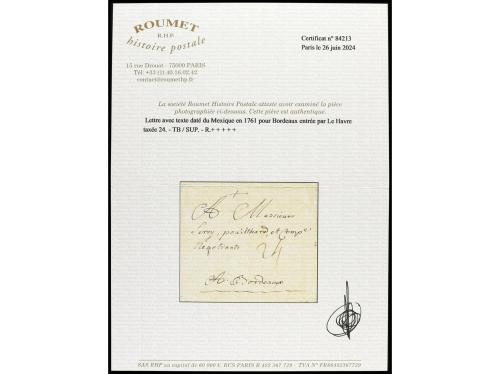 ✉ MEXICO. 1761 (1 Sept.). MÉXICO a BURDEOS. Carta completa c