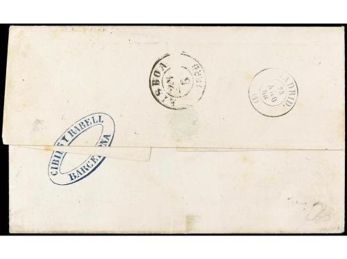 ✉ ESPAÑA: PREFILATELIA. Ed. 92, 96. 1868. BARCELONA a BUENOS