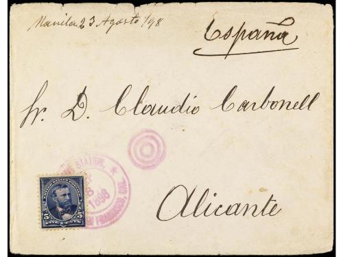 ✉ COLONIAS ESPAÑOLAS: FILIPINAS. 1898 (23 Agosto). MANILA a 
