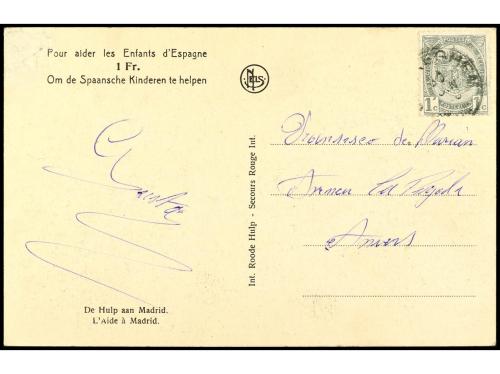 ✉ ESPAÑA GUERRA CIVIL. TARJETA POSTAL ilustrada "L&#39;AIDE A MA