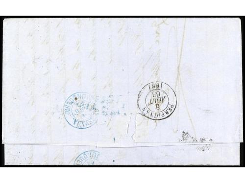 ✉ ESPAÑA. Ed. 58. 1863. BARCELONA a PERPIGNAN. 4 cuartos mat