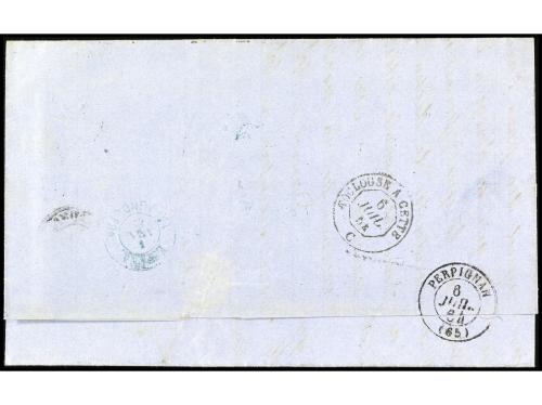 ✉ ESPAÑA. Ed. 65F. 1864. BARCELONA a FRANCIA. 12 cuartos ver