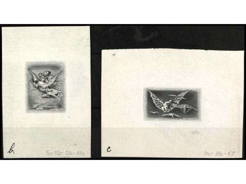 ESPAÑA. GOYA. CORREO AÉREO. 4 PRUEBAS DE PUNZÓN. Grabado ter